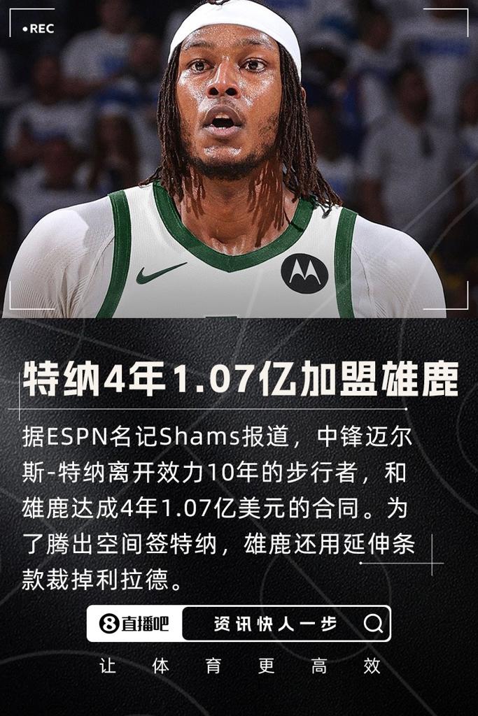 重磅转会迈尔斯-特纳4年1.07亿加盟雄鹿 结束10年步行者生涯
